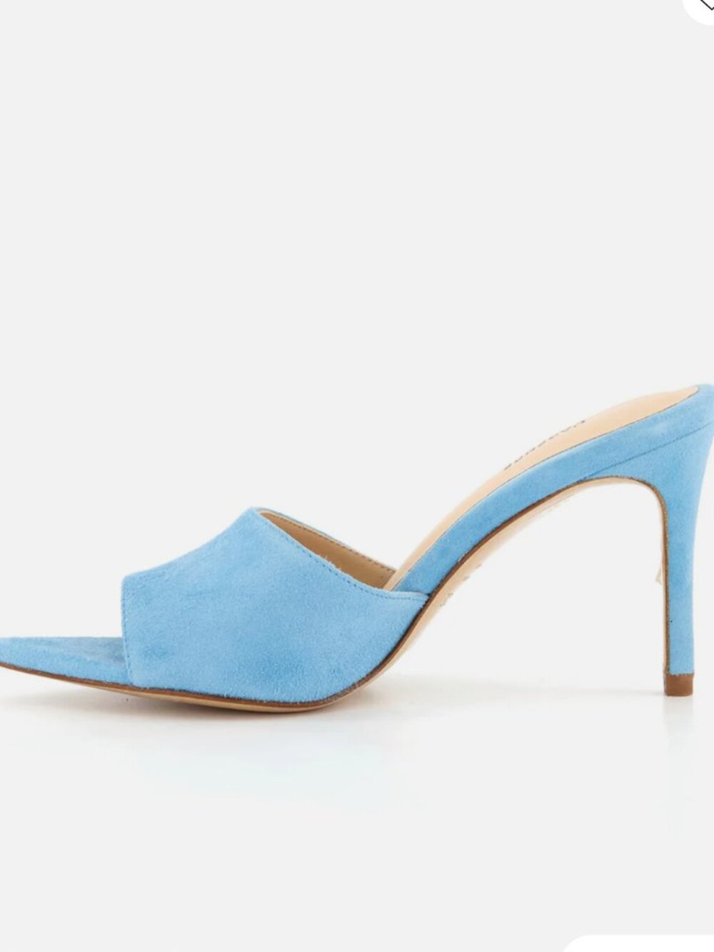 L'AGENCE Lolita Open-Toe Suede Mules in Ocean